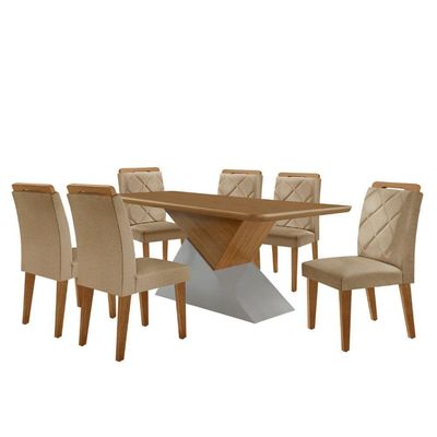 Mesa Sala De Jantar Aster 180cm E 6 Cadeiras Melissa Moderna Turim 07/off White/imbuia