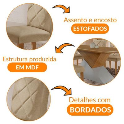 Mesa Sala De Jantar Aster 180cm E 6 Cadeiras Melissa Moderna Turim 07/off White/imbuia