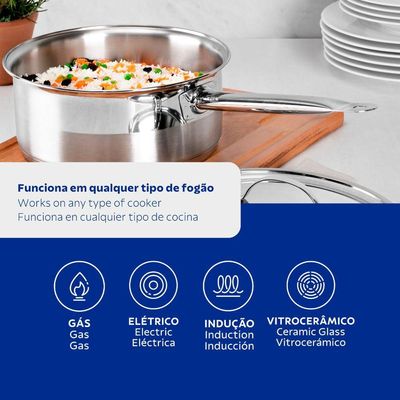Panela Tramontina Professional Aço Inox 1,4 L Com Tampa Plana E Fundo Triplo 16 Cm