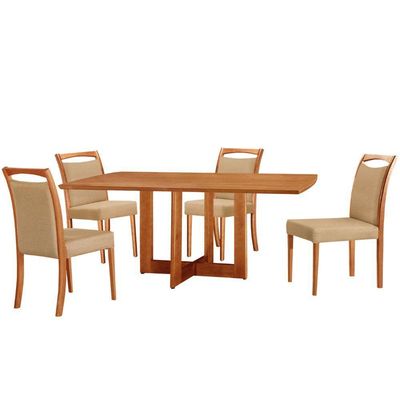 Mesa 120cm Laminado Barril Com 4 Cadeiras Moderna Mobilia Turim 07 Imbuia Naturale