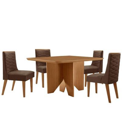 Mesa Evora 90 Mdf Canto Copo E Com 4 Cadeiras Safira Veludo Marrom Naturalle