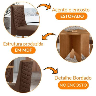 Mesa Evora 90 Mdf Canto Copo E Com 4 Cadeiras Safira Veludo Marrom Naturalle