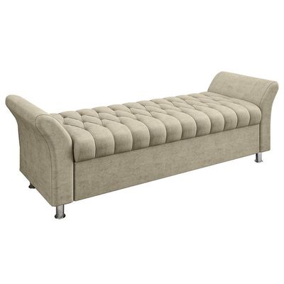 Recamier Puff Estofado Queen 160 Cm ágata Veludo Bege