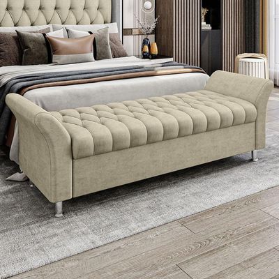 Recamier Puff Estofado Queen 160 Cm ágata Veludo Bege