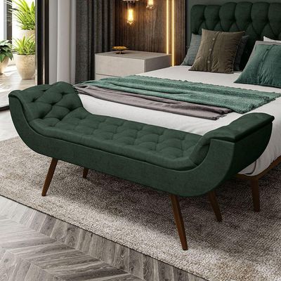 Recamier Puff Estofado Queen 160 Cm Drusa Veludo Verde