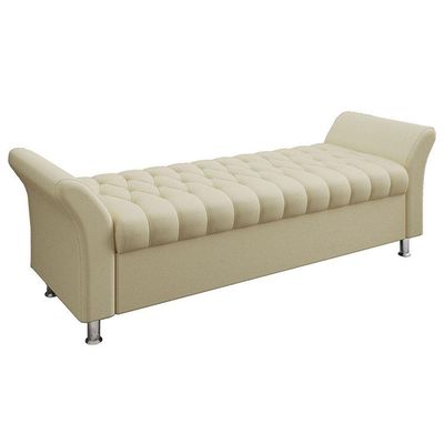 Recamier Puff Estofado Queen 160 Cm ágata Linho Creme