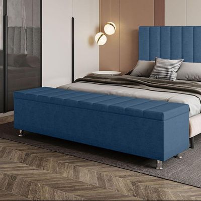 Calçadeira Baú Recamier Estofado Casal 140 Cm ônix Veludo Azul Marinho
