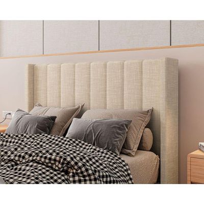 Cabeceira Estofada Queen 160 Cm Turquesa Linho Bege