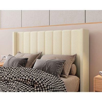 Cabeceira Estofada King 195 Cm Turquesa Linho Creme