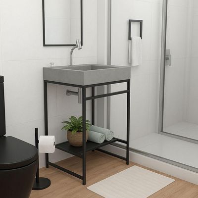 Gabinete Banheiro Ferro Iron Black 60x45cm Cuba Rennes Concreto