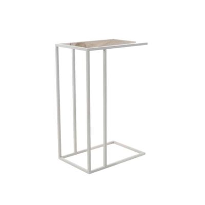 Mesa Lateral Elena Industrial Branco Com Tampo De Vidro