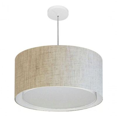 Lustre Pendente Cilíndrico Duplo Vivare Md-4295 Cúpula Em Tecido 50x30cm - Bivolt Rustico-bege 127/220v