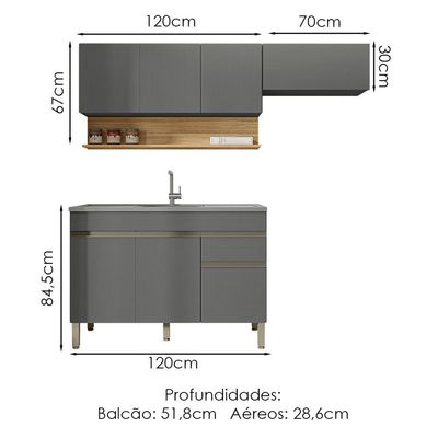Cozinha Modulada 3 Pecas Balcao Pia Line Ktp Gris Cp Freijo