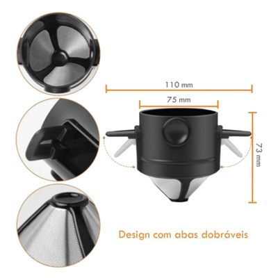 Coador Café Filtro Inox Portátil Mini Retrátil Individual Reutilizável Sem Papel Copo Xícara