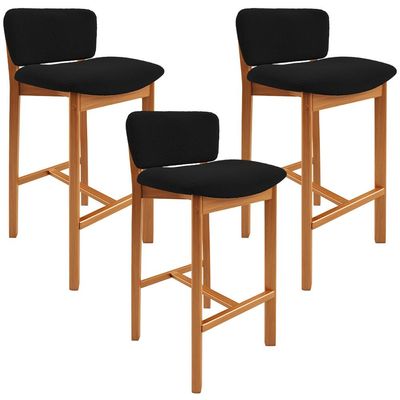 Kit 03 Banquetas Alta Para Cozinha Sala de Jantar Bar Dara L02 Bouclê Preto - Lyam Decor