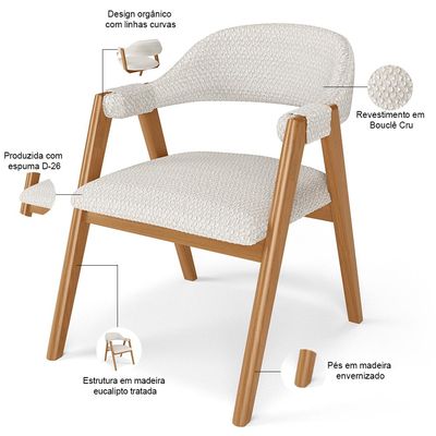 Kit 02 Cadeiras de Jantar e Estar Living Estofada Nadja L02 Bouclê Cru - Lyam Decor