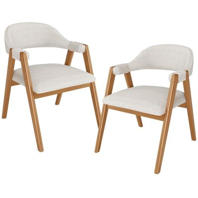 Kit 02 Cadeiras de Jantar e Estar Living Estofada Nadja L02 Bouclê Cru - Lyam Decor