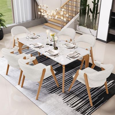 Kit 02 Cadeiras de Jantar e Estar Living Estofada Nadja L02 Bouclê Cru - Lyam Decor