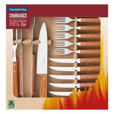 Jogo Para Churrasco Tramontina 15 Peças Cabos De Madeira