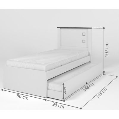 Cama Solteiro Alicante Off White Com Auxiliar Com Cabeceira