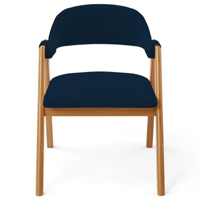 Kit 02 Cadeiras de Jantar e Estar Living Estofada Nadja L02 Suede Azul Marinho - Lyam Decor