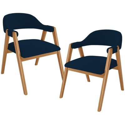 Kit 02 Cadeiras de Jantar e Estar Living Estofada Nadja L02 Suede Azul Marinho - Lyam Decor