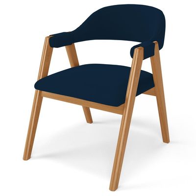 Kit 02 Cadeiras de Jantar e Estar Living Estofada Nadja L02 Suede Azul Marinho - Lyam Decor