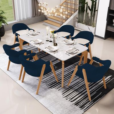 Kit 02 Cadeiras de Jantar e Estar Living Estofada Nadja L02 Suede Azul Marinho - Lyam Decor