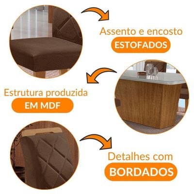 Mesa Sala De Jantar Aida 180cm E 6 Cadeiras Melissa Moderna Vel. Marrom/off White/imbuia