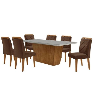 Mesa Sala De Jantar Aida 180cm E 6 Cadeiras Melissa Moderna Vel. Marrom/off White/imbuia