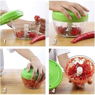 Triturador Processador Alimentos Moedor Manual Alho Cebola Temperos Mini Mixer 3 Laminas
