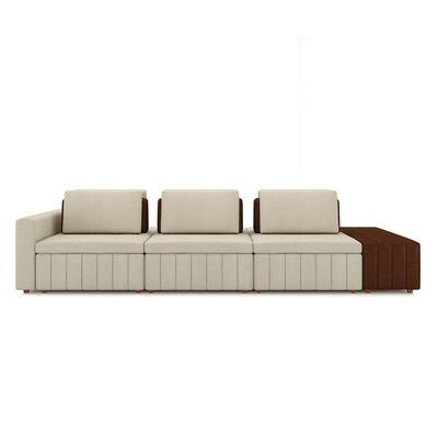 Sofá Ilha com Encosto e Almofadas Móveis Olimpo 395cm Modulado Linho/PU Bege/Marrom G45 - Gran Belo