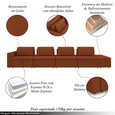 Sofá Ilha com Encosto e Almofadas Móveis Olimpo 505cm Modulado Linho Terracota G45 - Gran Belo