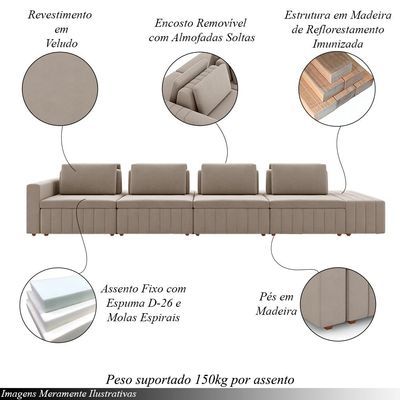 Sofá Ilha com Encosto e Almofadas Móveis Olimpo 425cm Modulado Veludo Bege G45 - Gran Belo