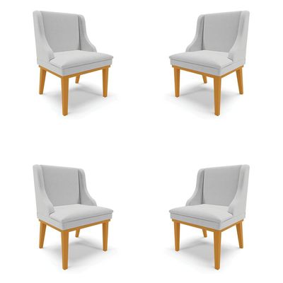 Kit 4 Cadeiras Decorativas Sala de Jantar Base Fixa de Madeira Firenze Linho Cinza/Castanho G19 - Gran Belo