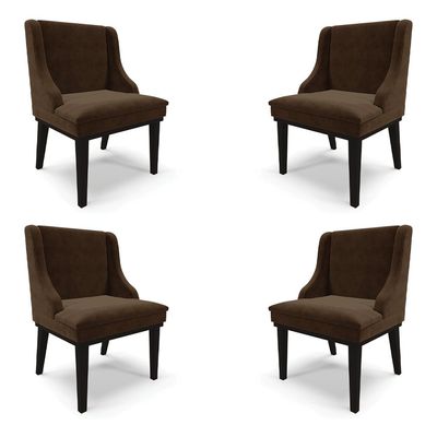Kit 4 Cadeiras Decorativas Sala de Jantar Base Fixa de Madeira Firenze Suede Marrom/Preto G19 - Gran Belo