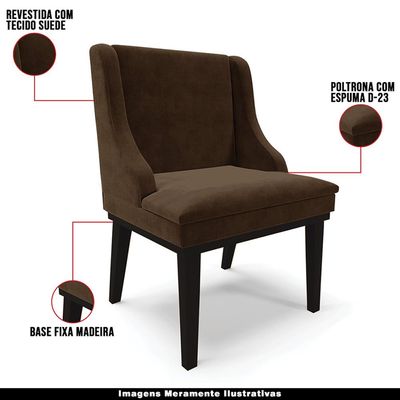 Kit 4 Cadeiras Decorativas Sala de Jantar Base Fixa de Madeira Firenze Suede Marrom/Preto G19 - Gran Belo