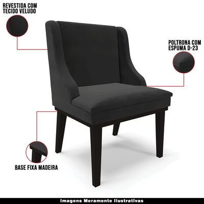 Cadeira Decorativa Sala de Jantar Base Fixa de Madeira Firenze Veludo Preto G19 - Gran Belo