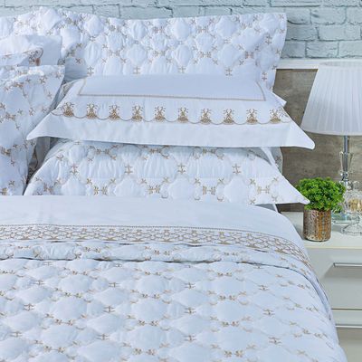 Kit Cobre Leito Colcha Garland Super King 100% Algodão 400 Fios Acetinado Bordado 5 Peças - Branco