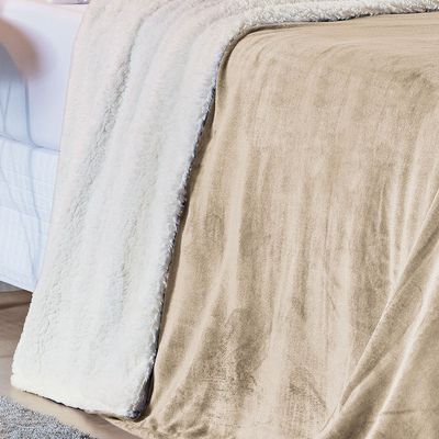 Cobertor Fênix King Sherpa Pele de Carneiro + Mantinha Flannel 1 Peça - Cáqui