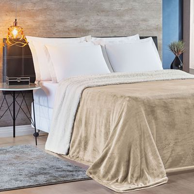 Cobertor Fênix King Sherpa Pele de Carneiro + Mantinha Flannel 1 Peça - Cáqui