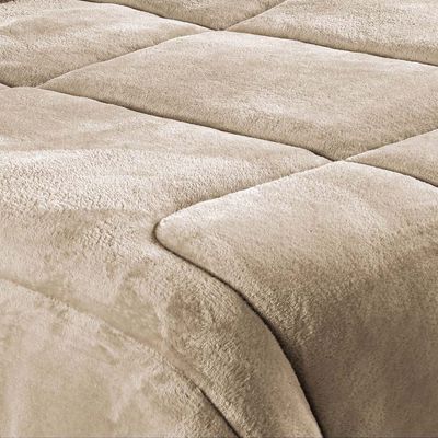 Coberdrom Allure Queen Dupla Face Manta Plush + Malha 1 Peça - Cáqui