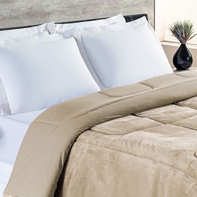 Coberdrom Allure Queen Dupla Face Manta Plush + Malha 1 Peça - Cáqui