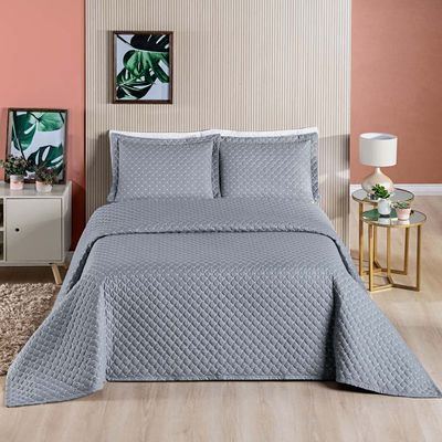 Kit Cobre Leito Vênus Queen Dupla Face Micropercal 200 Fios Liso 3 Peças - Cinza