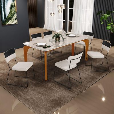 Mesa De Jantar Capri 160cm Off White 6 Cadeiras Allana B05 Faixa Corano Preto Linho Cru - Lyam Decor