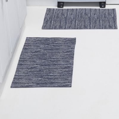 Kit Passadeira Tapete Cozinha 3 Peças Jacquard Base Antiderrapante - Marinho
