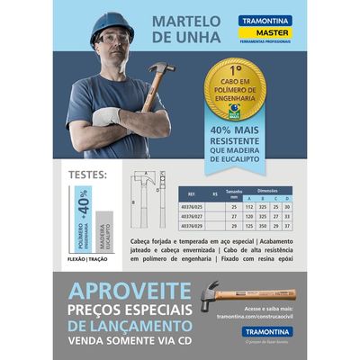 Martelo de Unha 27 mm Tramontina com Cabo em Polimero de Engenharia