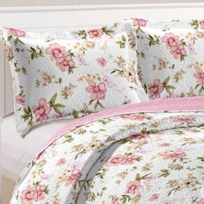 Kit Cobre Leito Colcha Mix King Estampado Dupla Face Floral 3 Peças - Nádia