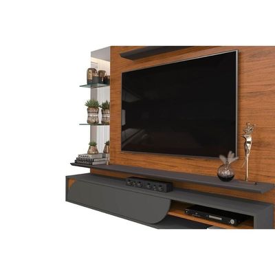 Painel Quarto P- Tv Até 60 Polegadas Ravi C- Prateleiras E Nicho 180x152cm Cedro-bali - Dj Móveis