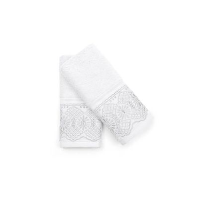Kit Toalha Lavabo 2 Peças com Renda Roma Bouton Bege